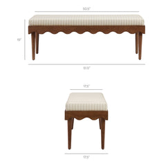 Mirette Oatmeal Stripe Scalloped Edge Striped Accent Bench - Ornate Home