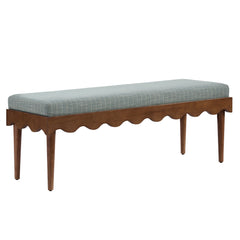 Mirette Spa Blue Stripe Scalloped Edge Striped Accent Bench - Ornate Home