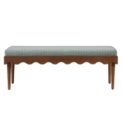Mirette Spa Blue Stripe Scalloped Edge Striped Accent Bench - Ornate Home