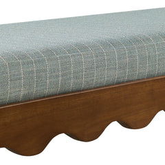 Mirette Spa Blue Stripe Scalloped Edge Striped Accent Bench - Ornate Home