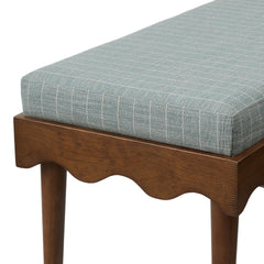 Mirette Spa Blue Stripe Scalloped Edge Striped Accent Bench - Ornate Home