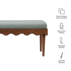 Mirette Spa Blue Stripe Scalloped Edge Striped Accent Bench - Ornate Home