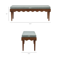Mirette Spa Blue Stripe Scalloped Edge Striped Accent Bench - Ornate Home