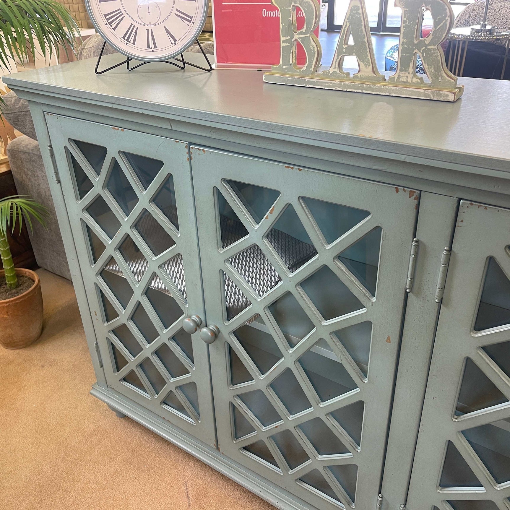 Mirimyn Antique Teal Accent Cabinet w/ 4 Door (Online Special Price) - Ornate Home