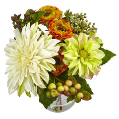 Mixed Dahlia and Mum with Glass Vase - Ornate Home