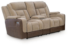 Mixed Motion Brownstone Power Reclining Loveseat with Console - Ornate Home