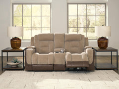 Mixed Motion Brownstone Power Reclining Loveseat with Console - Ornate Home