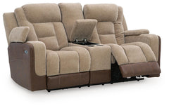 Mixed Motion Brownstone Power Reclining Loveseat with Console - Ornate Home