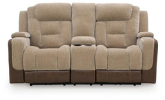 Mixed Motion Brownstone Power Reclining Loveseat with Console - Ornate Home