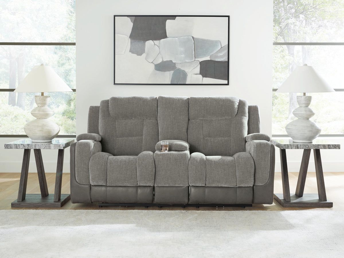 Mixed Motion Shadow Power Reclining Loveseat with Console - Ornate Home