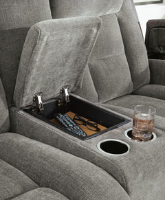 Mixed Motion Shadow Power Reclining Loveseat with Console - Ornate Home