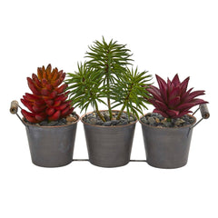 Mixed Succulent Artificial Plant in Triple Potted Planter - Ornate Home