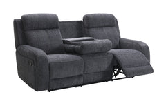 Moab Charcoal Fabric Reclining Sofa with Drop-Down Table - Ornate Home