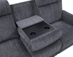 Moab Charcoal Fabric Reclining Sofa with Drop-Down Table - Ornate Home
