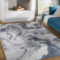 Moana Denim Blue Marble Area Rug - Ornate Home