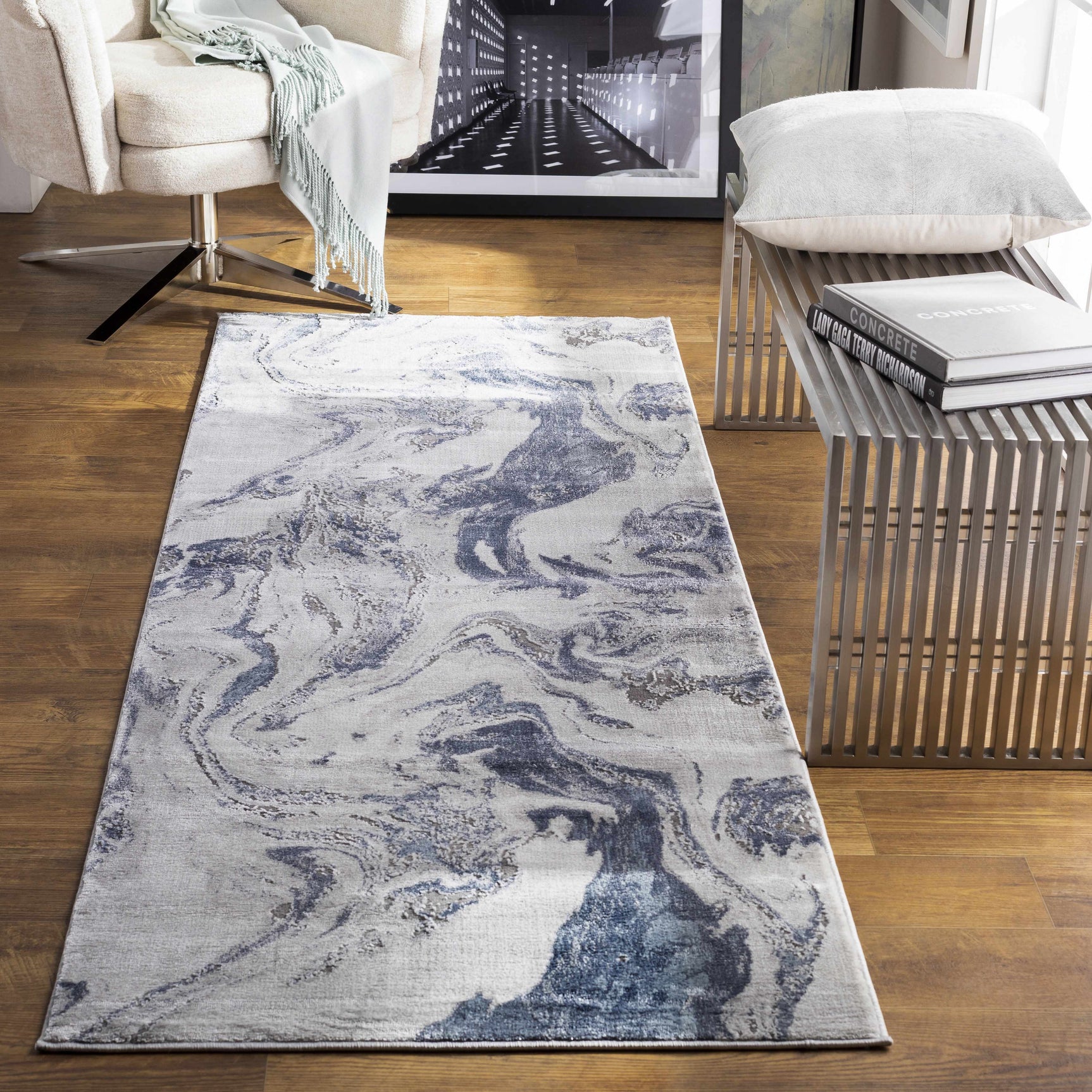 Moana Denim Blue Marble Area Rug - Ornate Home