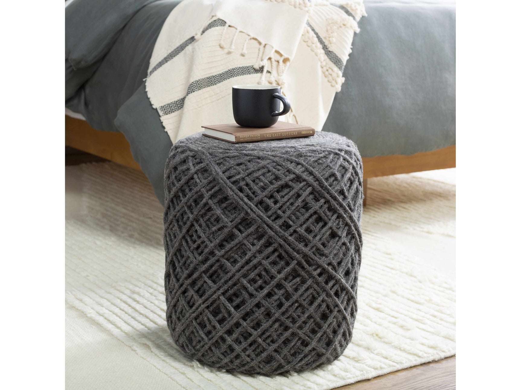 Moapa Charcoal Wool Pouf - Ornate Home