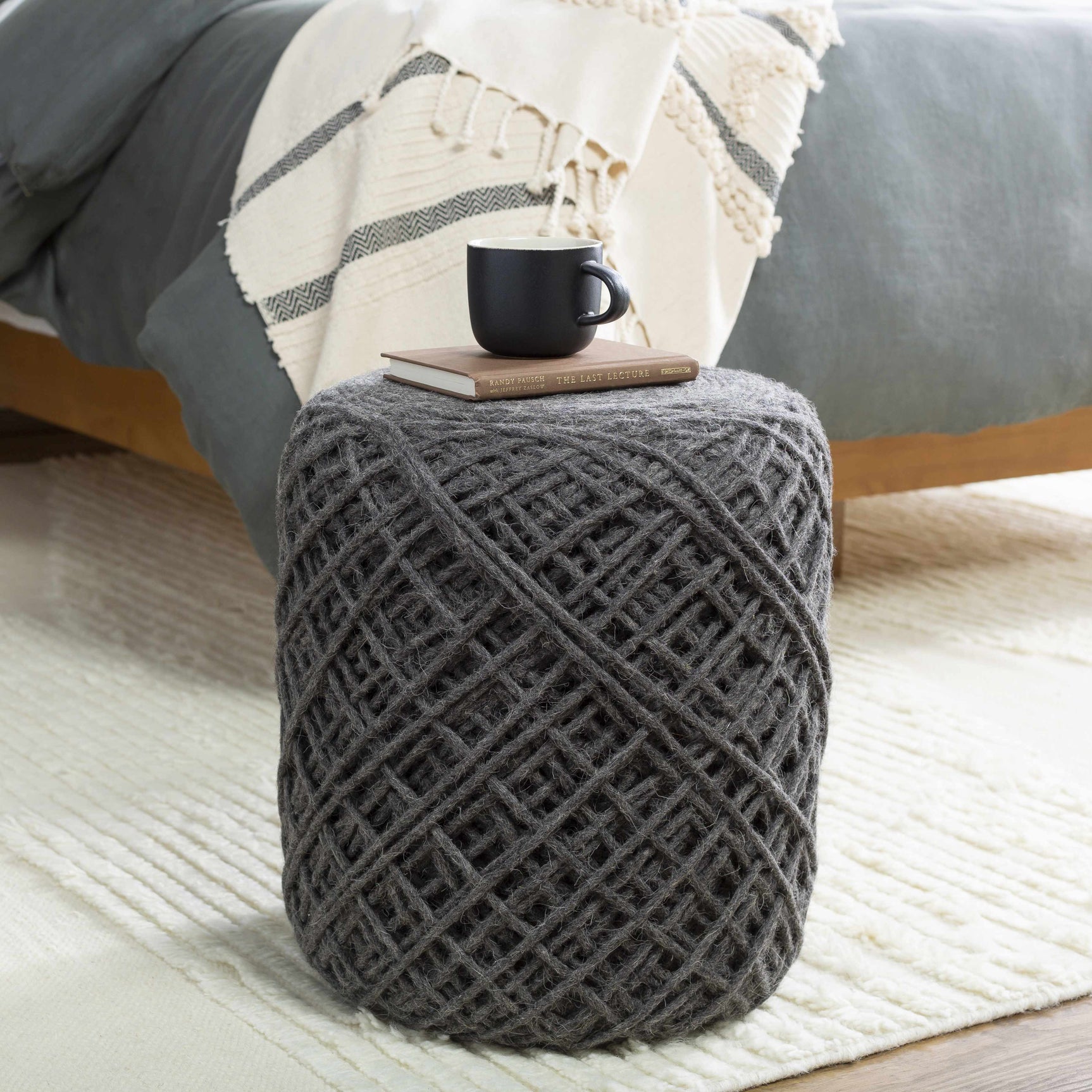 Moapa Charcoal Wool Pouf - Ornate Home