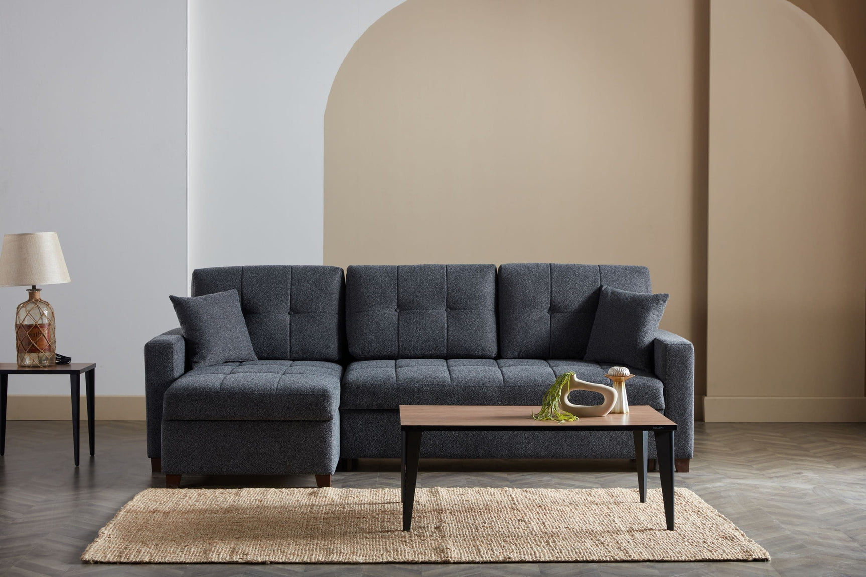 Mocca Dupont Anthracite Queen Sleeper Sectional w/ Storage - Ornate Home