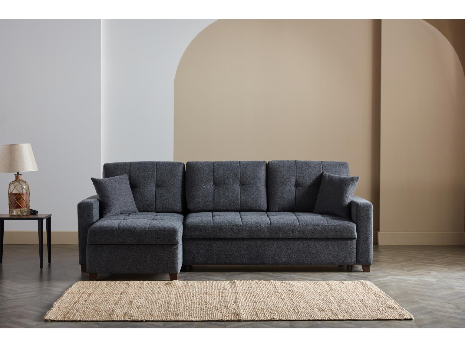 Mocca Dupont Anthracite Queen Sleeper Sectional w/ Storage by
