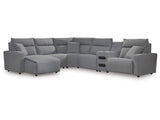 ModMax II Salt and Pepper 6-Piece Reclining Sectional with Chaise and Audio Console (Online Special Price) - Ornate Home