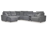 ModMax II Salt and Pepper 6-Piece Reclining Sectional with Chaise and Audio Console - Ornate Home