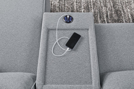 ModMax II Salt and Pepper 6-Piece Reclining Sectional with Chaise and Audio Console - Ornate Home