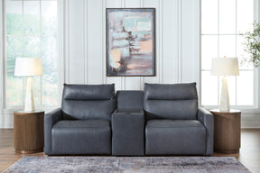 ModZ Blue 3-Piece Power Reclining Sectional Loveseat with Audio Console - Ornate Home