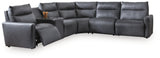 ModZ Blue 6-Piece Power Reclining Sectional with Audio Console (Online Special Price) - Ornate Home