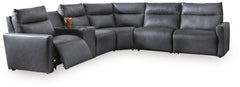 ModZ Blue 6-Piece Power Reclining Sectional with Audio Console (Online Special Price) - Ornate Home