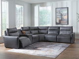 ModZ Blue 6-Piece Power Reclining Sectional with Audio Console (Online Special Price) - Ornate Home