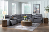 ModZ Blue 7-Piece Power Reclining Sectional with Audio Consoles - Ornate Home