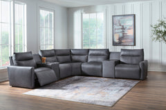 ModZ Blue 7-Piece Power Reclining Sectional with Audio Consoles - Ornate Home