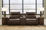 ModZ Chocolate 3-Piece Power Reclining Sectional Loveseat with Audio Console - Ornate Home