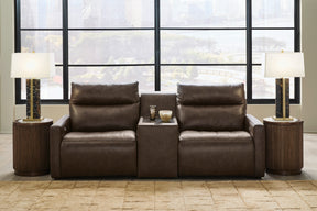 ModZ Chocolate 3-Piece Power Reclining Sectional Loveseat with Audio Console - Ornate Home
