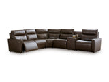 ModZ Chocolate 6-Piece Power Reclining Sectional w/ Audio Console - Ornate Home