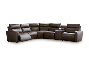 ModZ Chocolate 6-Piece Power Reclining Sectional w/ Audio Console - Ornate Home