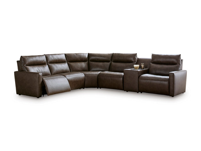 ModZ Chocolate 6-Piece Power Reclining Sectional w/ Audio Console - Ornate Home