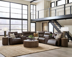 ModZ Chocolate 7-Piece Power Reclining Sectional w/ Audio Consoles - Ornate Home
