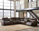 ModZ Chocolate 7-Piece Power Reclining Sectional with Audio Consoles - Ornate Home