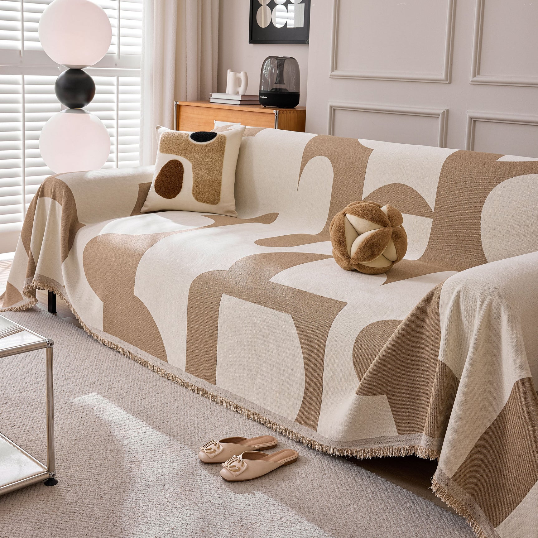 Modern Abstract Chenille Sofa Cover, Large Soft Throw Blanket with Tassels for Couch - Ornate Home