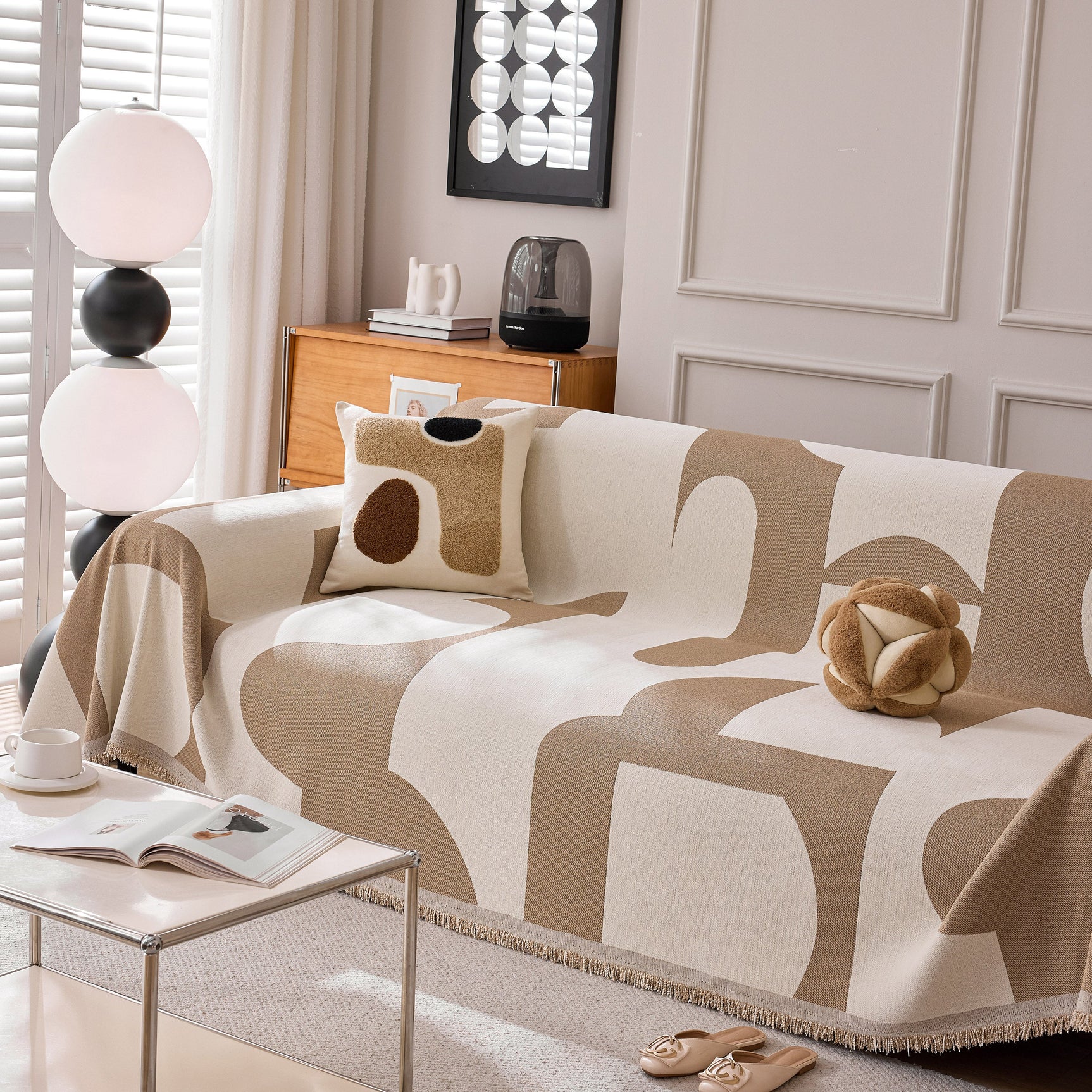 Modern Abstract Chenille Sofa Cover, Large Soft Throw Blanket with Tassels for Couch - Ornate Home
