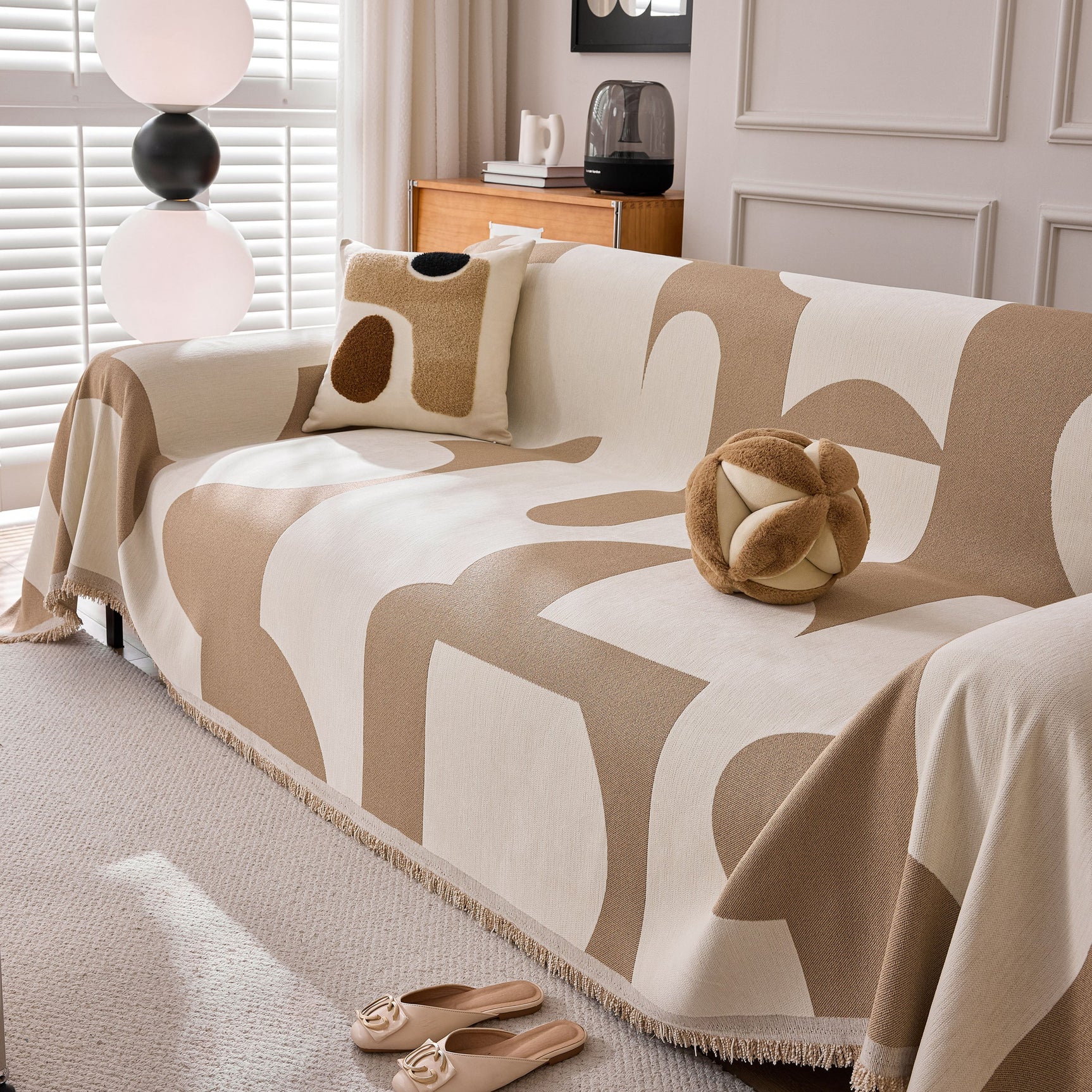 Modern Abstract Chenille Sofa Cover, Large Soft Throw Blanket with Tassels for Couch - Ornate Home