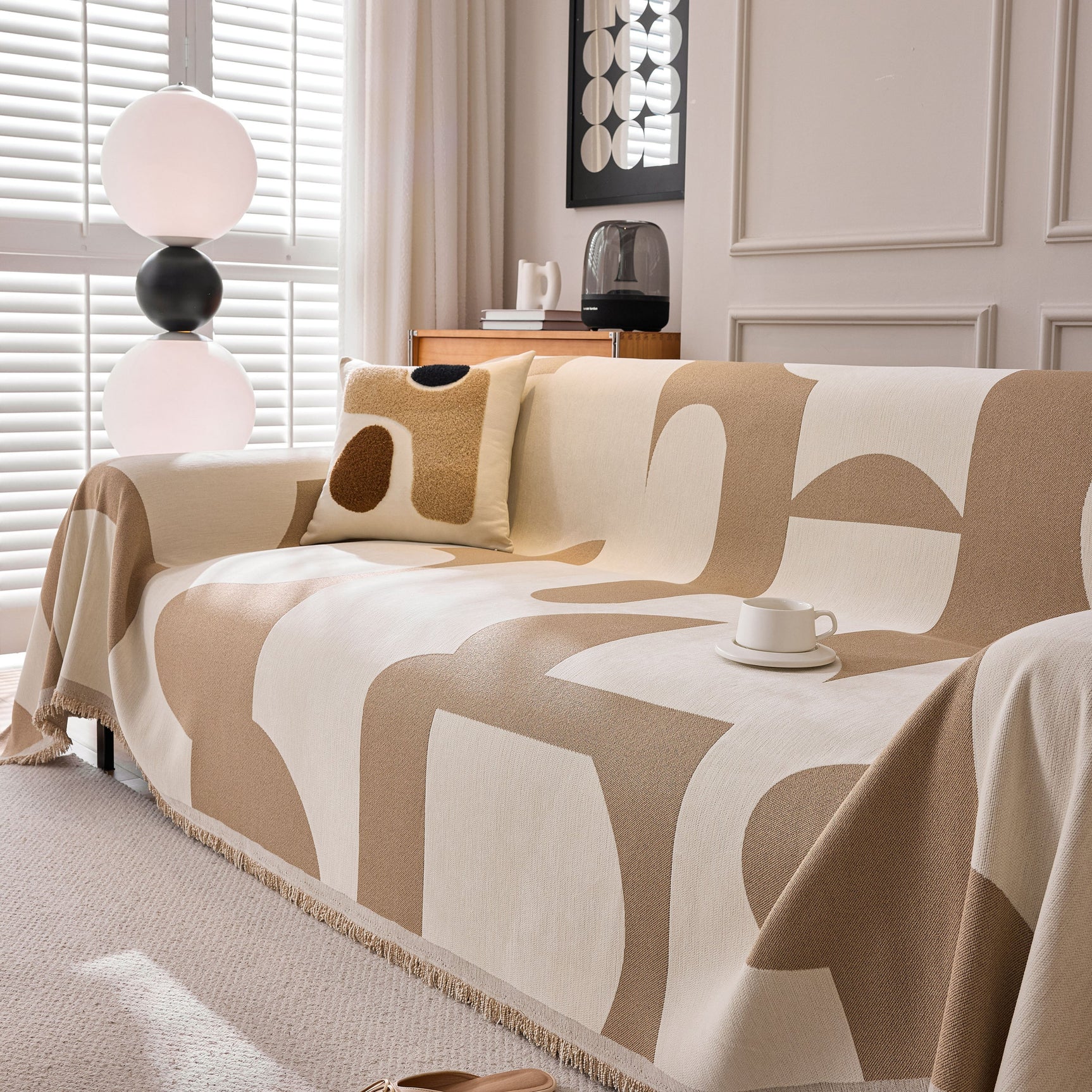 Modern Abstract Chenille Sofa Cover, Large Soft Throw Blanket with Tassels for Couch - Ornate Home