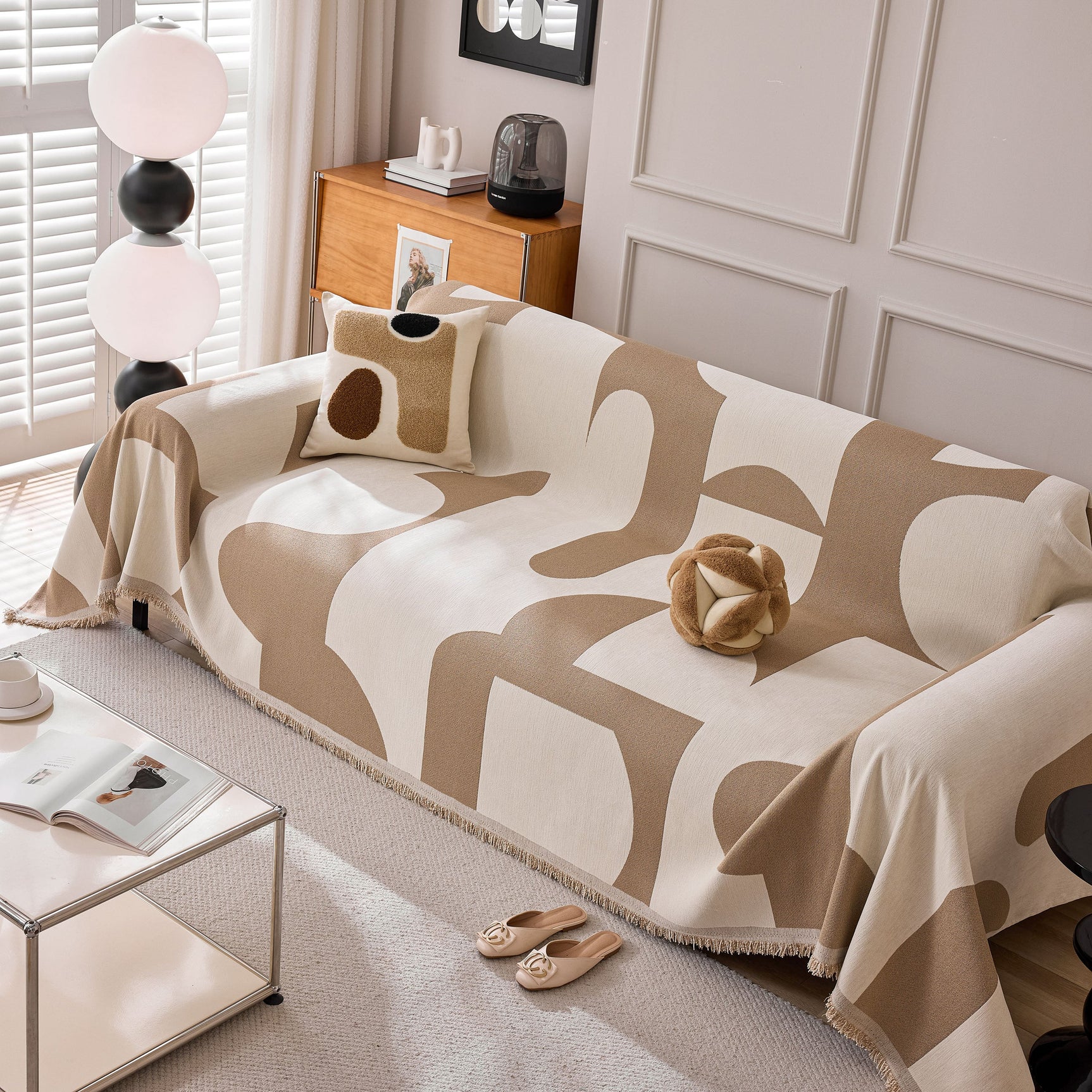 Modern Abstract Chenille Sofa Cover, Large Soft Throw Blanket with Tassels for Couch - Ornate Home