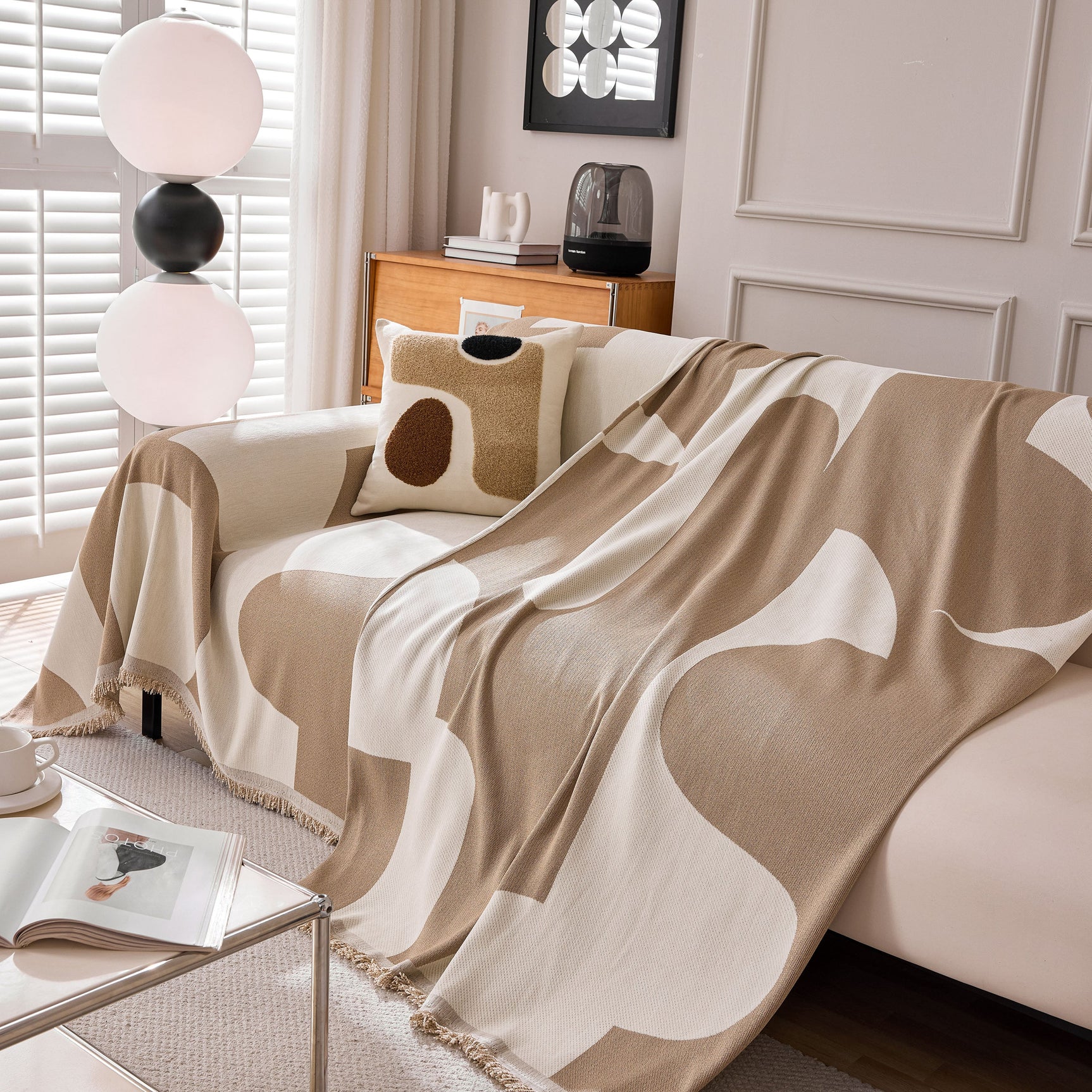 Modern Abstract Chenille Sofa Cover, Large Soft Throw Blanket with Tassels for Couch - Ornate Home