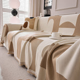 Modern Abstract Chenille Sofa Cover, Large Soft Throw Blanket with Tassels for Couch - Ornate Home