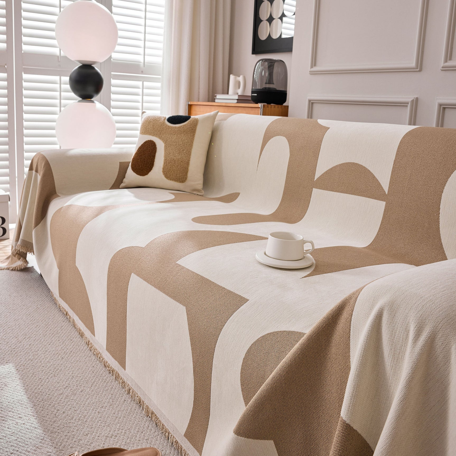 Modern Abstract Chenille Sofa Cover, Large Soft Throw Blanket with Tassels for Couch - Ornate Home