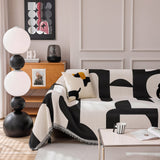 Modern Abstract Chenille Sofa Cover, Large Soft Throw Blanket with Tassels for Couch - Ornate Home