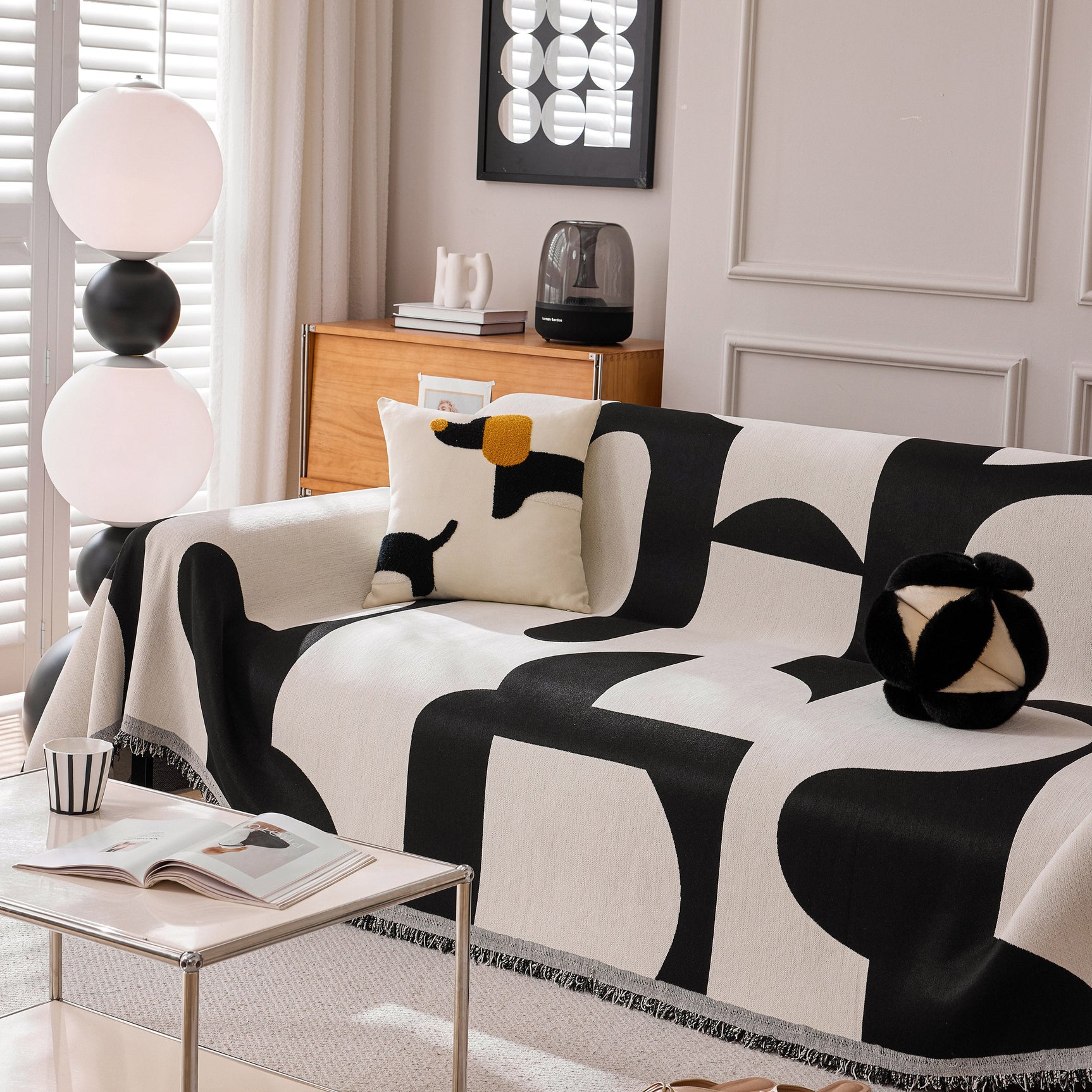 Modern Abstract Chenille Sofa Cover, Large Soft Throw Blanket with Tassels for Couch - Ornate Home